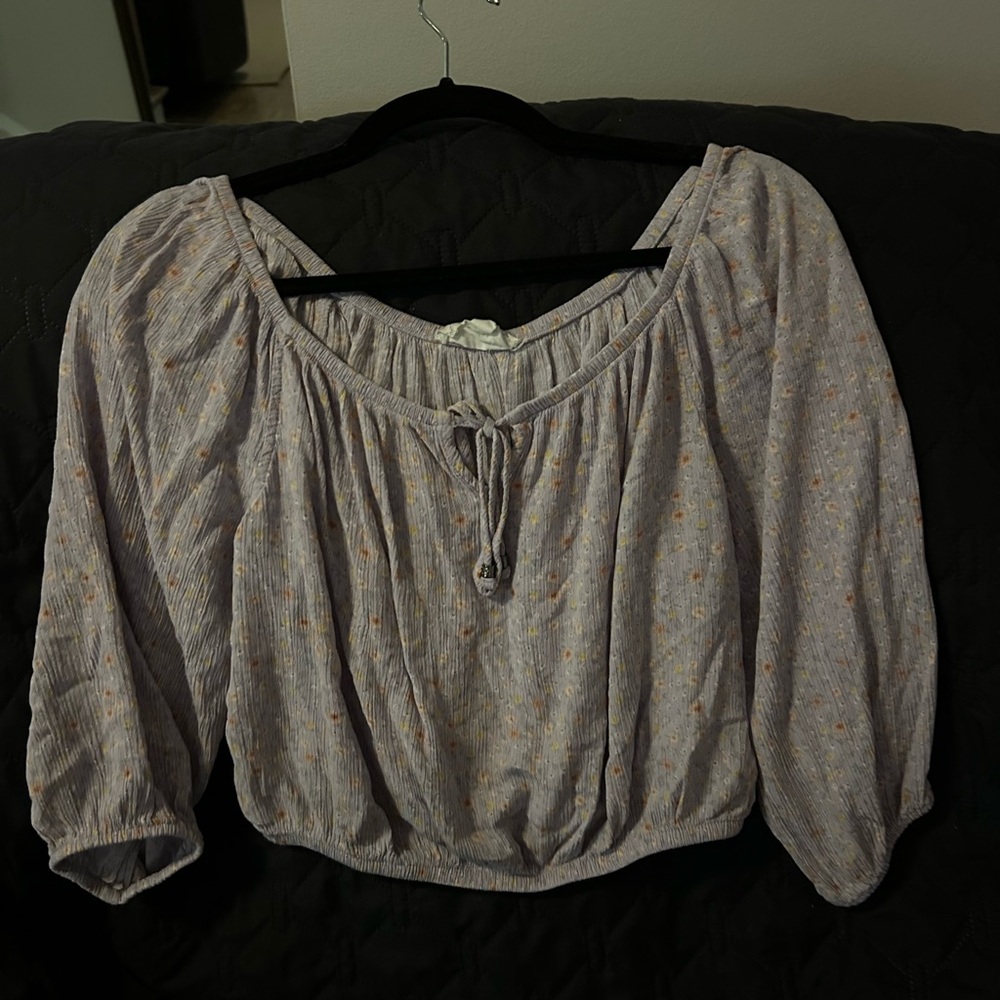 Hippie Rose Light Purple Blouse with Tie-Front